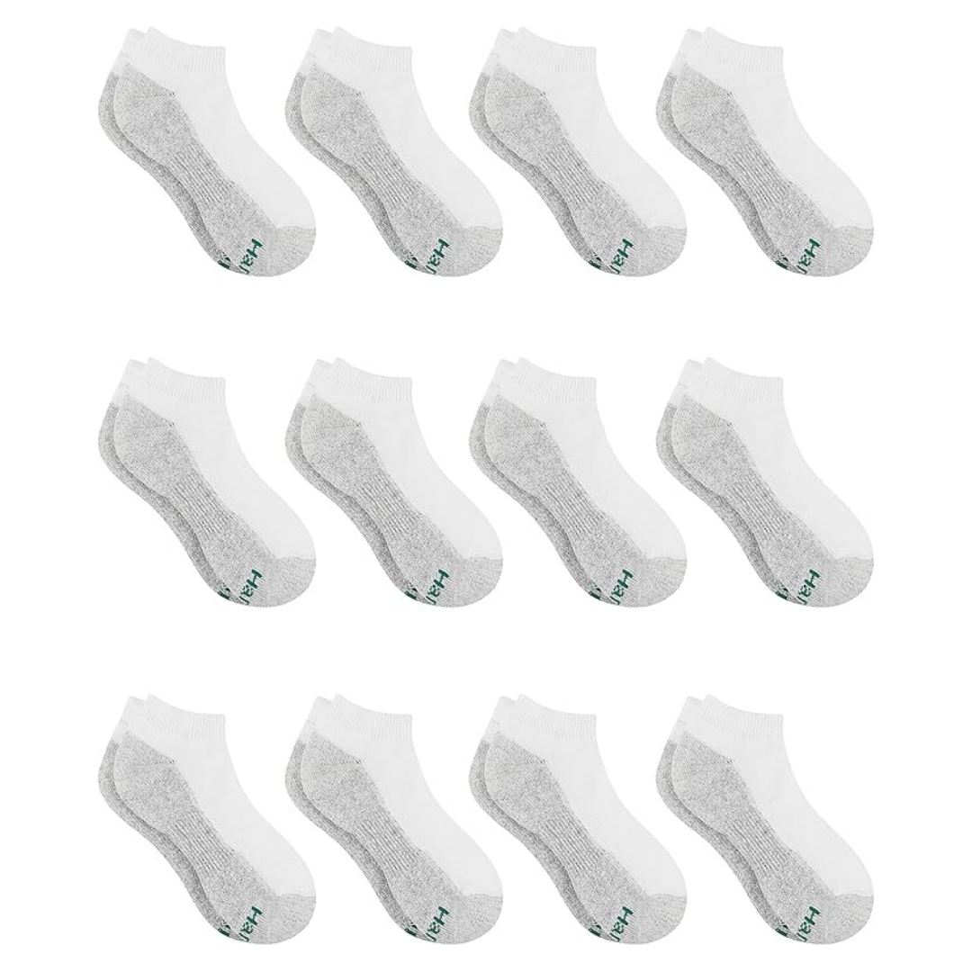 12-Pairs of Hanes Boys' Extra Durable No Show Multipack Athletic Socks