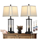 Set of 2 27" Tall Farmhouse Table Lamps w/ USB Port & AC Outlet