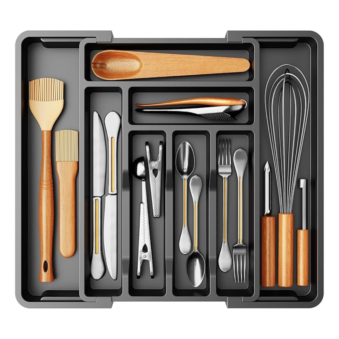 Cutlery Kitchen Drawer Organizer with Upgraded Sliding Track