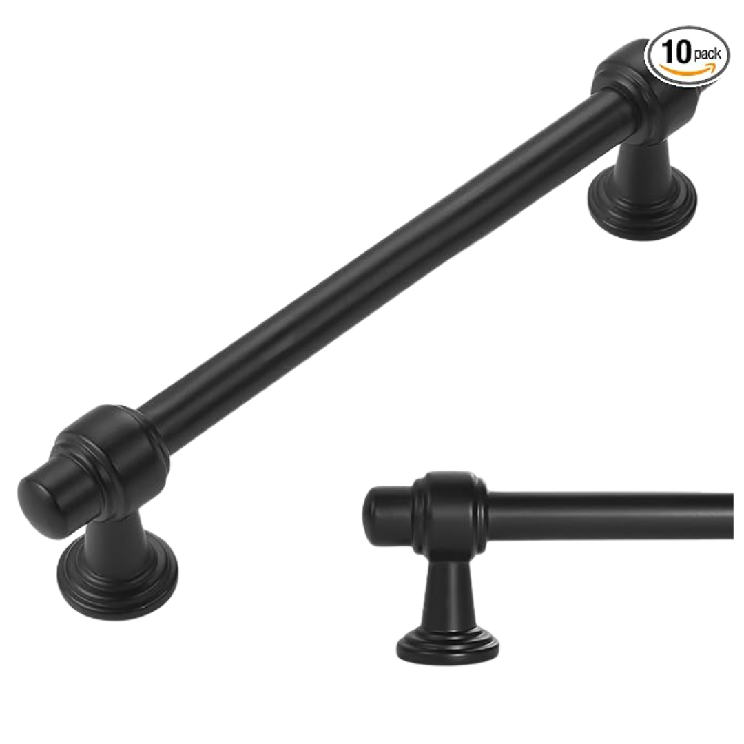 10-Pack 5" Matte Black Zinc Alloy Cabinet Pulls