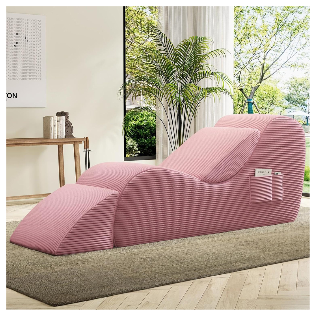Ergonomic Chaise Lounge Chair Indoor With Lumbar Pillow