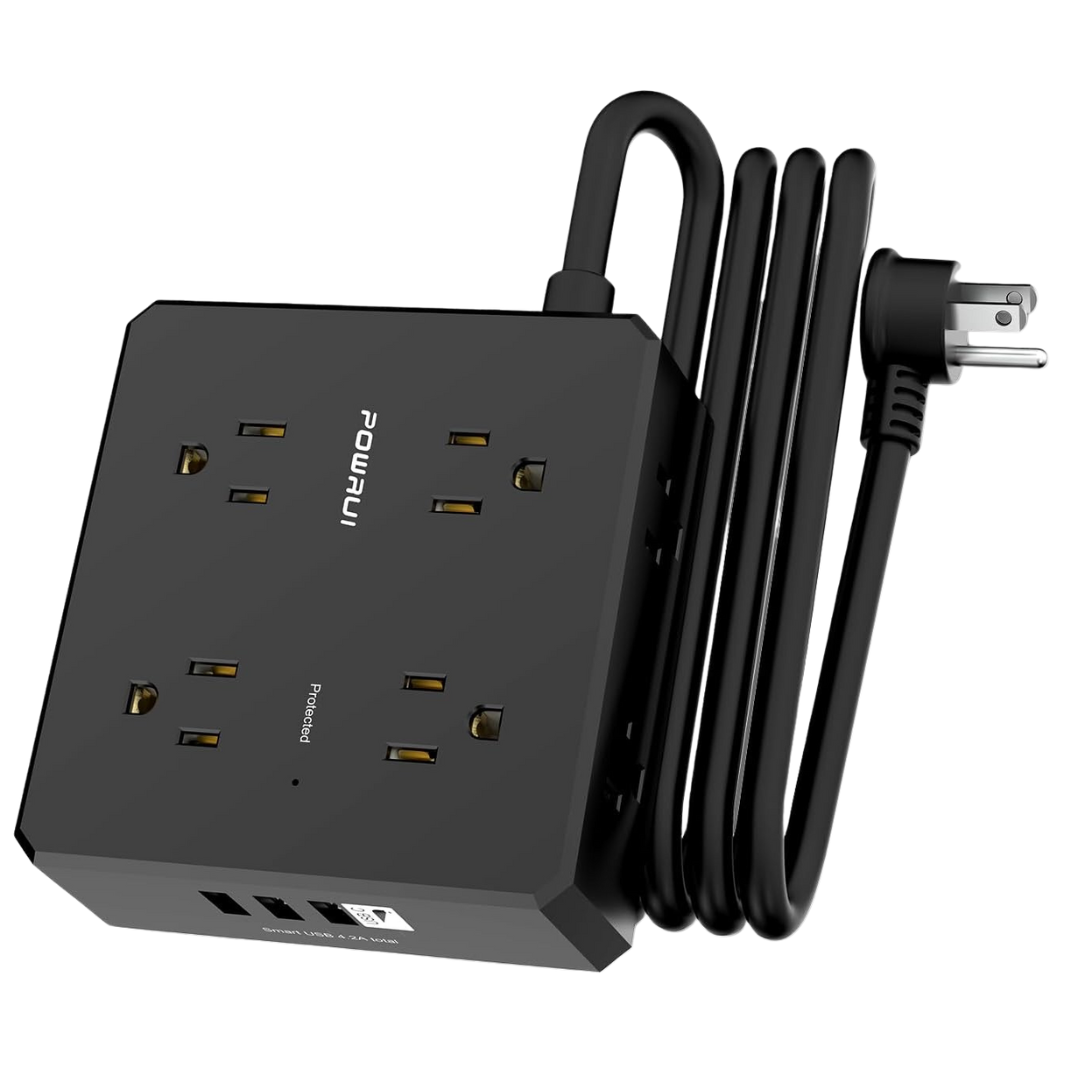 Powrui 6-Ft 8-Outlets 4-USB Ports Flat Plug Surge Protector Power Strip
