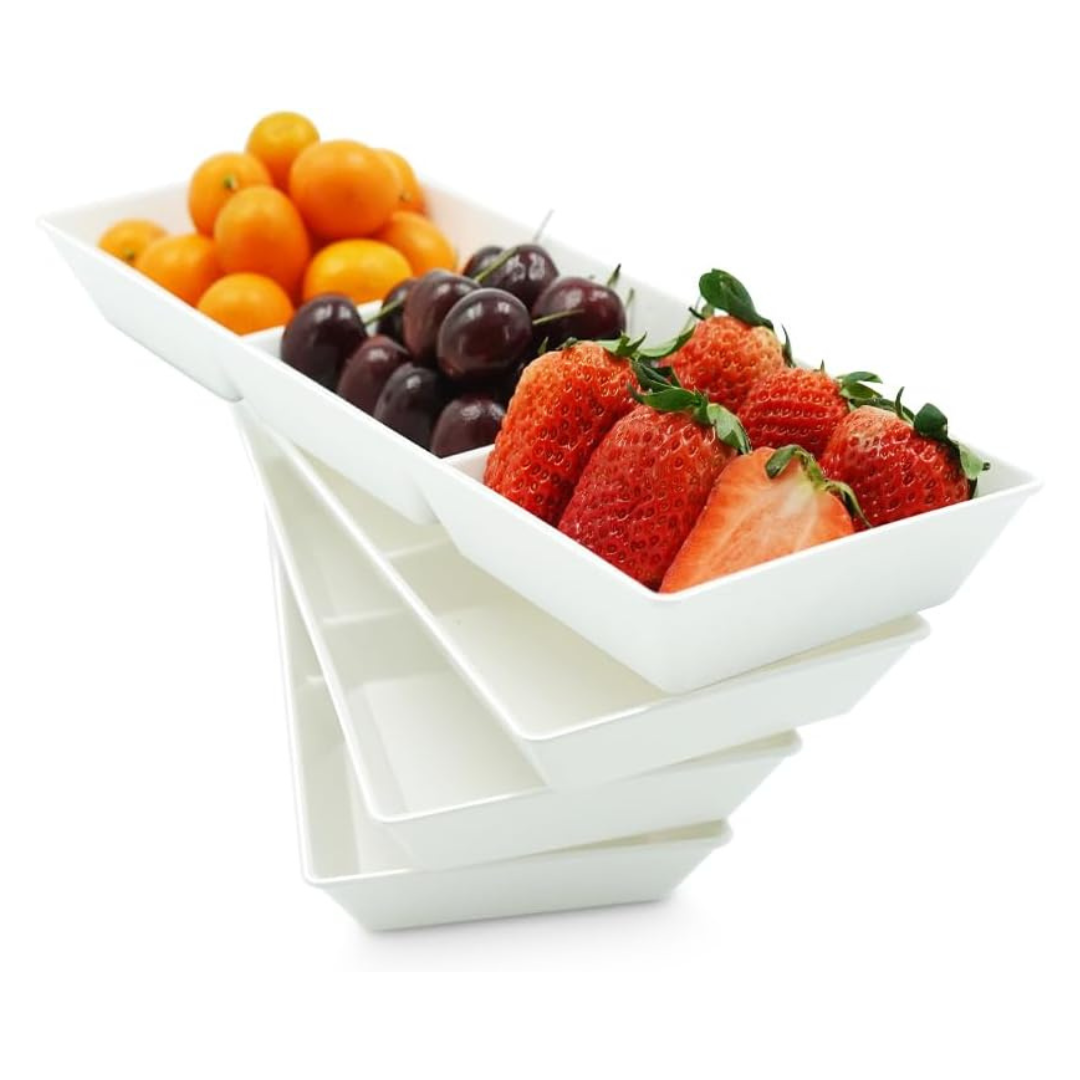 4-Pack 15" x 5" Plastic V BPA-Free Divided Serving Tray Platter