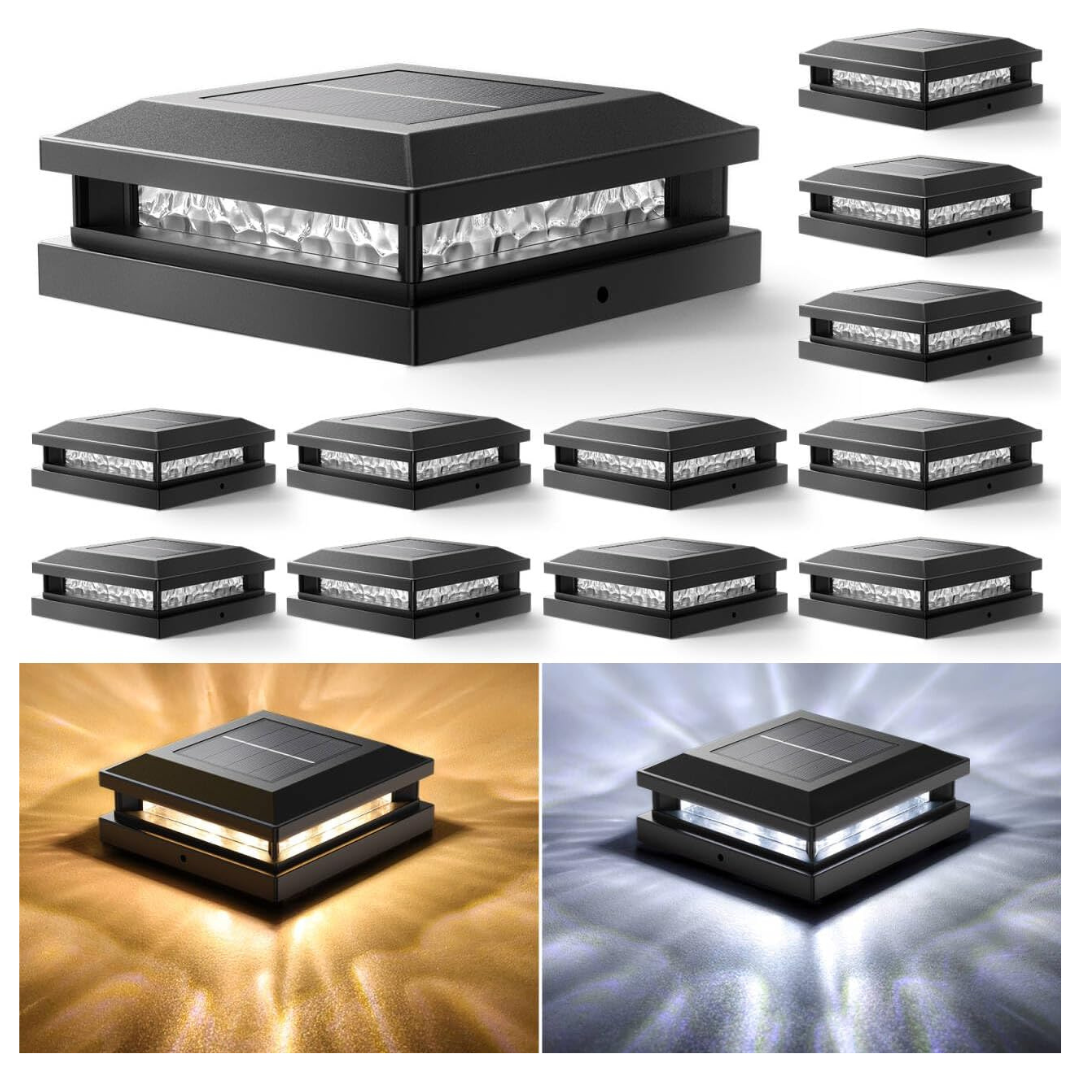 12-Pack Upgraded Outdoor Solar Post Cap Lights