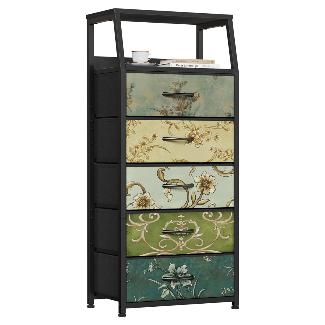 Furnulem Retro 5 Drawers Fabric Storage Dresser (4 Colors)