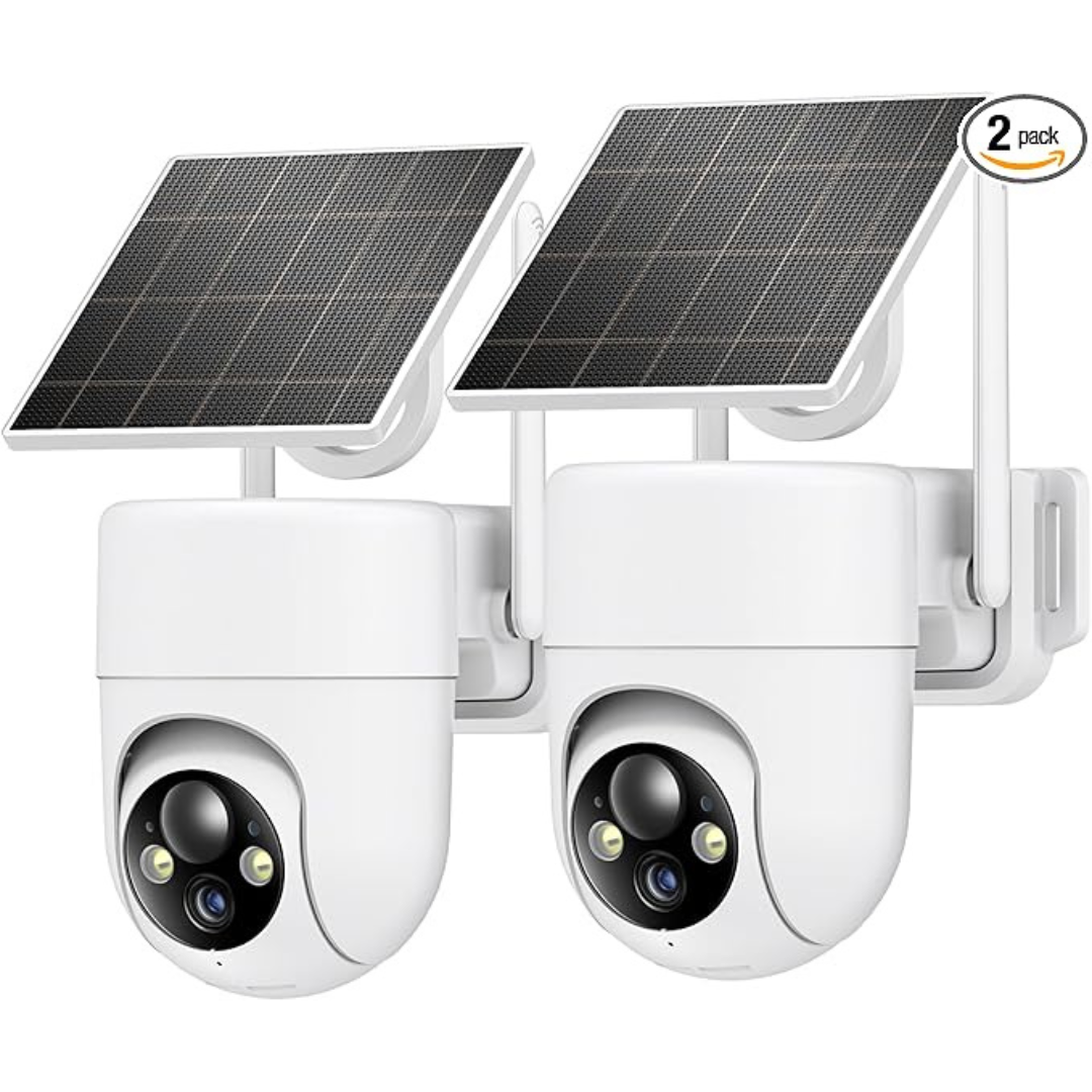 2-Pack 2K Wireless Solar Outdoor Security Cameras with 360 deg View
