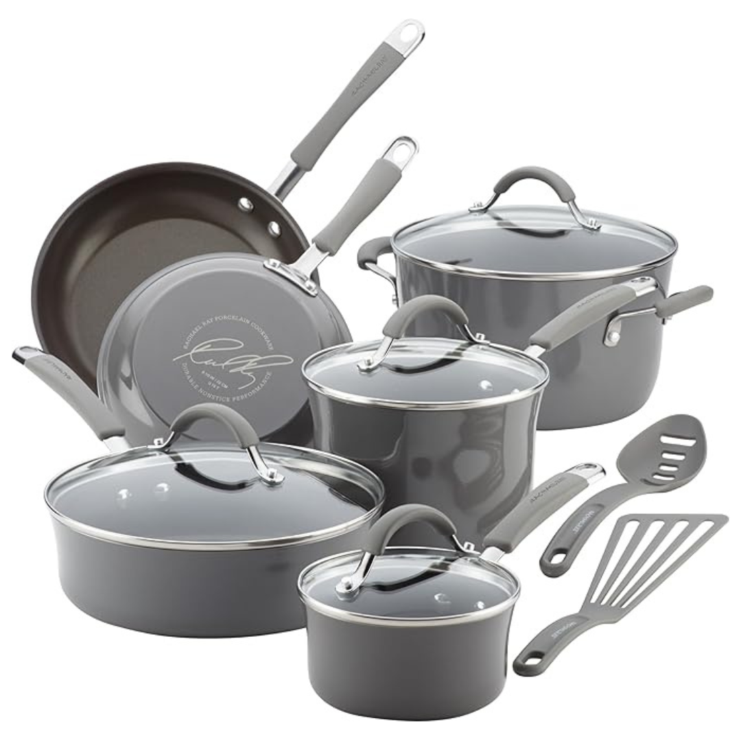 12-Piece Rachael Ray Cucina Nonstick Cookware Pots and Pans Set