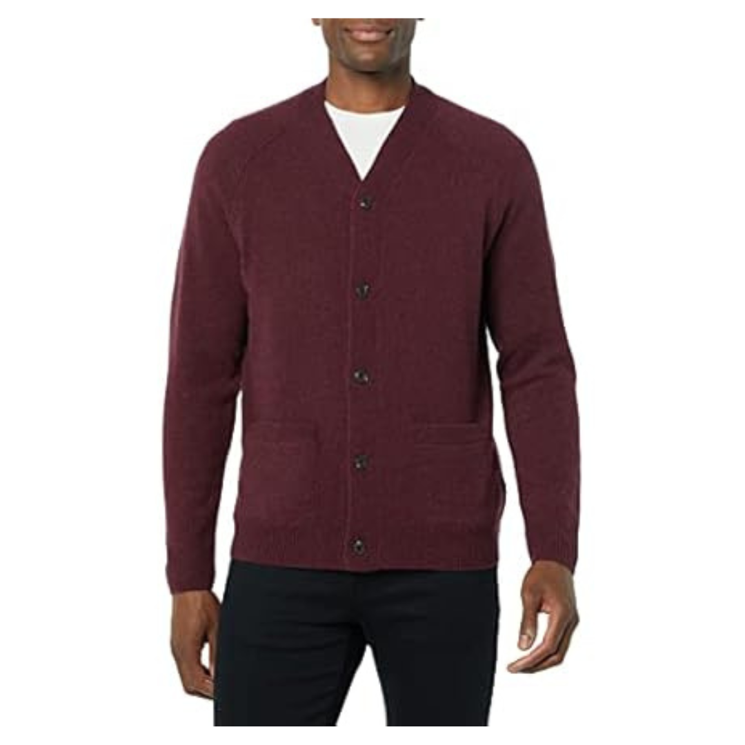 Amazon Essentials Men's Lambs Wool V-Neck Cardigan Sweater