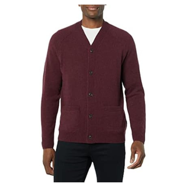 Amazon Essentials Men's Lambs Wool V-Neck Cardigan Sweater