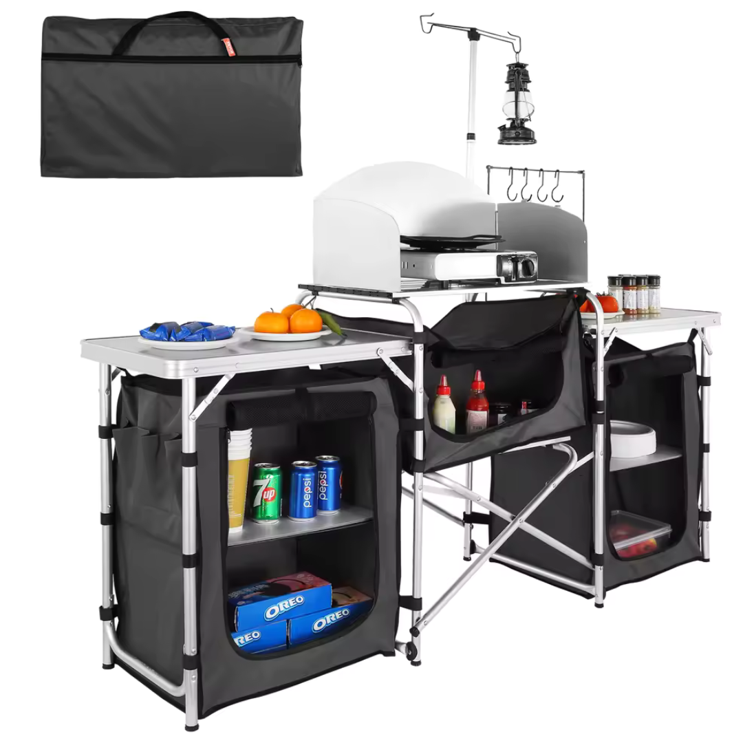 SucceBuy Foldable Camping Outdoor Kitchen Table Cabinet