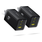 2-Pack 65W Baseus Foldable GaN 3-Port USB-C & USB-A Wall Chargers