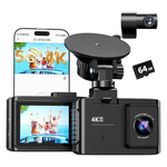 Wanlipo 4K Front & 1080p Rear Dual Dash Cam with 64GB Card