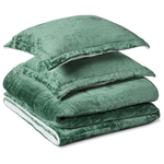 Amazon Basics Reversible Sherpa Comforter Set With Pillow Sham, Green (Queen/Full)