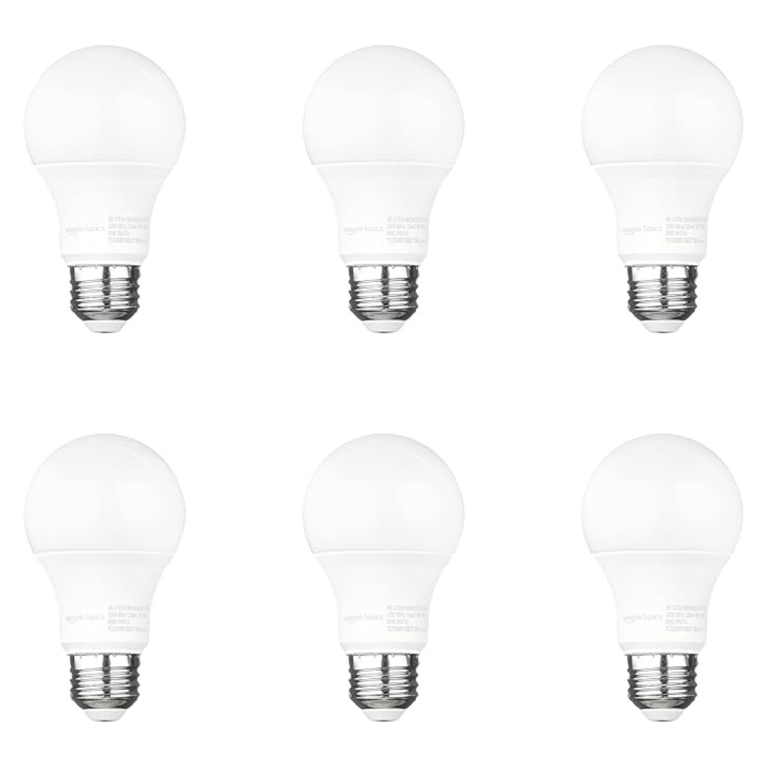 Amazon Basics A19 Dusk To Dawn Sensor LED Outdoor Light Bulbs, 60W Equivalent, Energy-Efficient 9W, Daylight White (6 Count)
