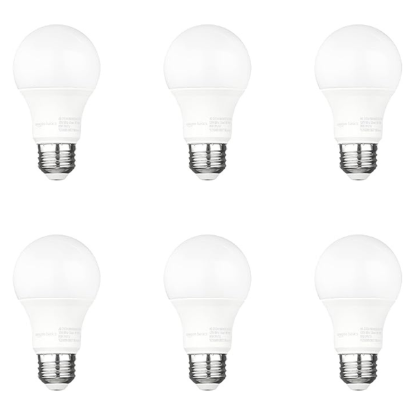 Amazon Basics A19 Dusk To Dawn Sensor LED Outdoor Light Bulbs, 60W Equivalent, Energy-Efficient 9W, Daylight White (6 Count)