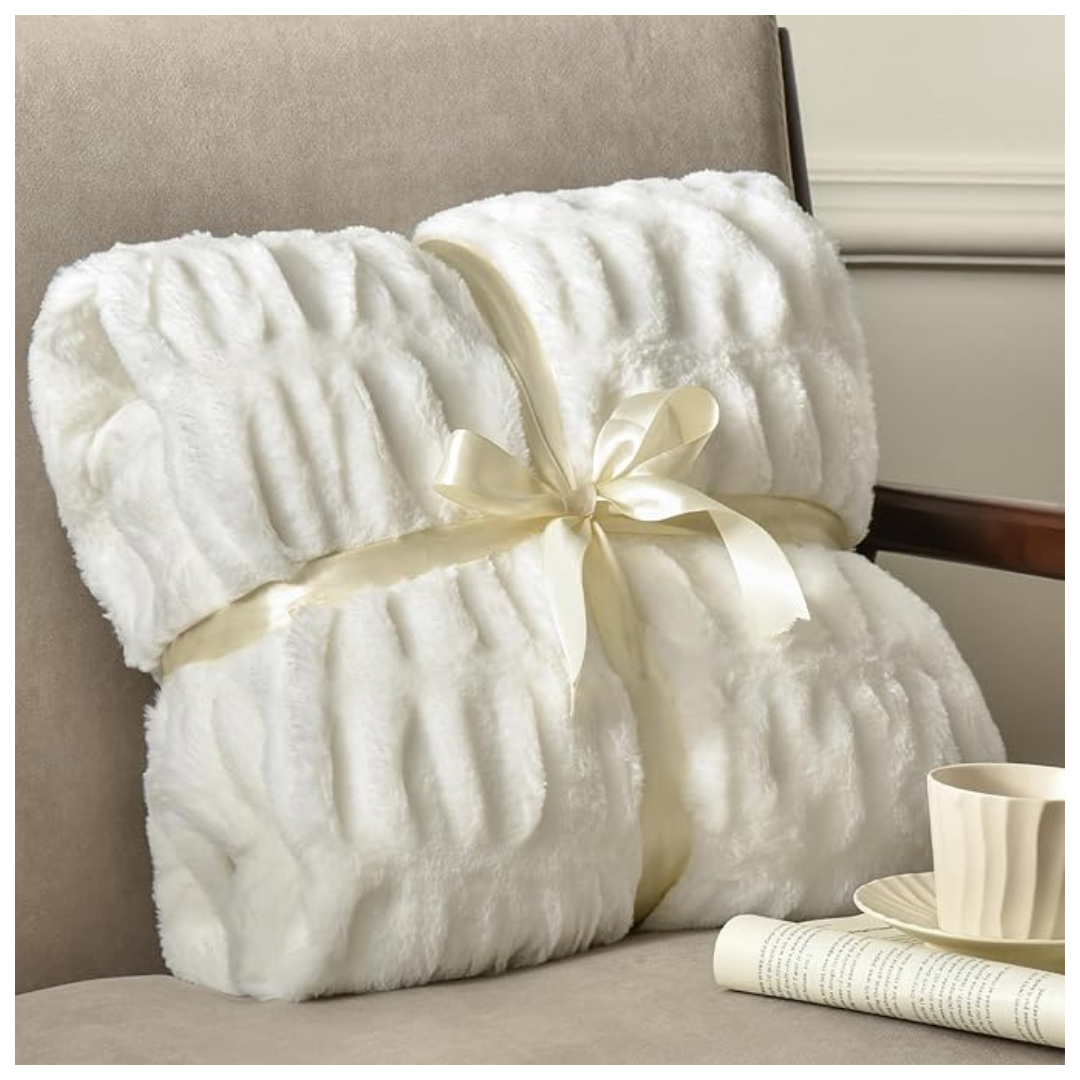 PHF Twin Size Fluffy Ruched Faux Fur Throw Blanket