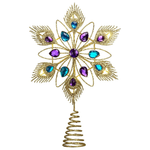 13" Metal Star Tree Snowflake Peacock Feather Jewel With Lights