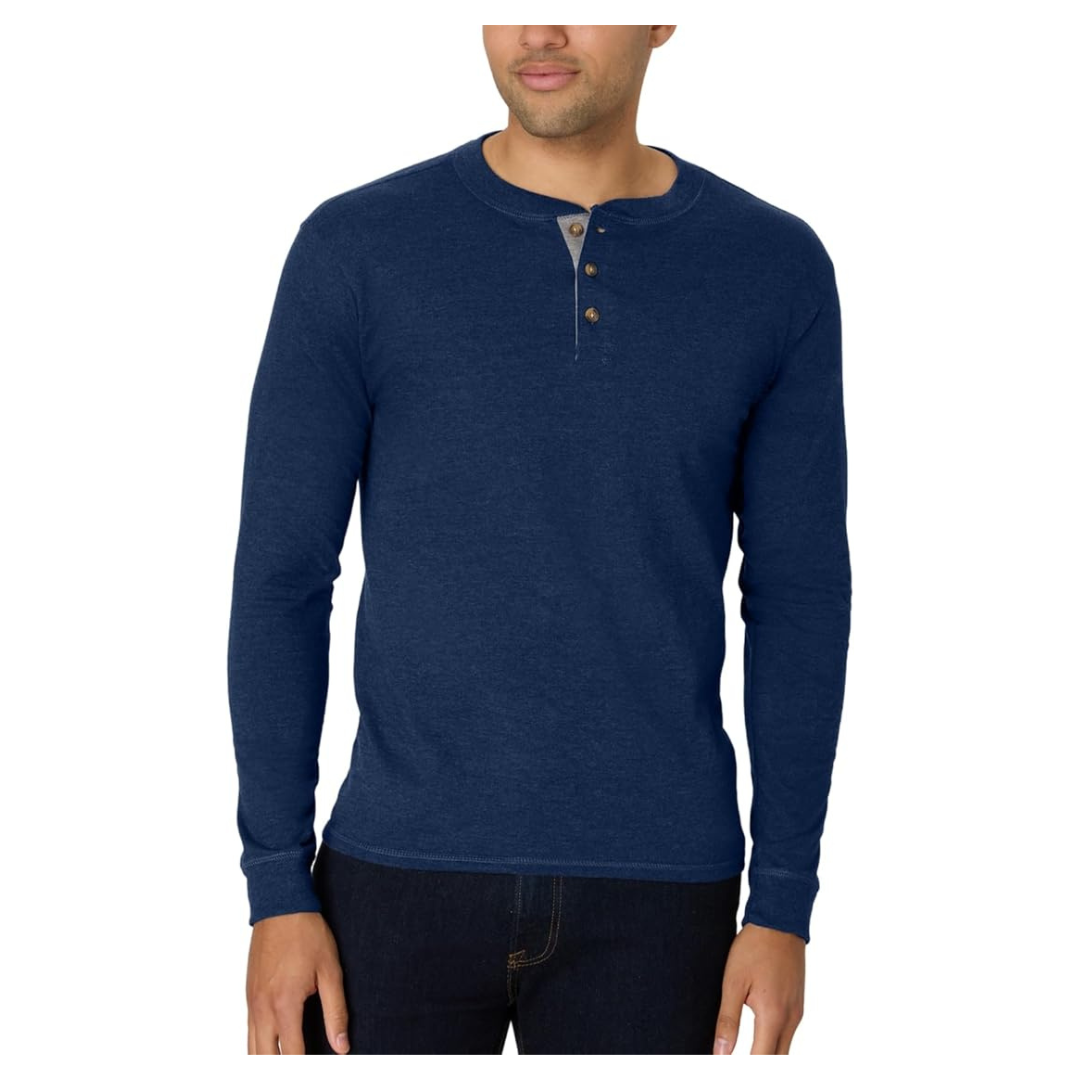 Hanes Men's Beefy-T Henley Cotton Long Sleeve Shirts (Various)