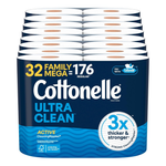 32-Pack Cottonelle Toilet Paper Family Mega Rolls (Ultra Clean Or Comfort)
