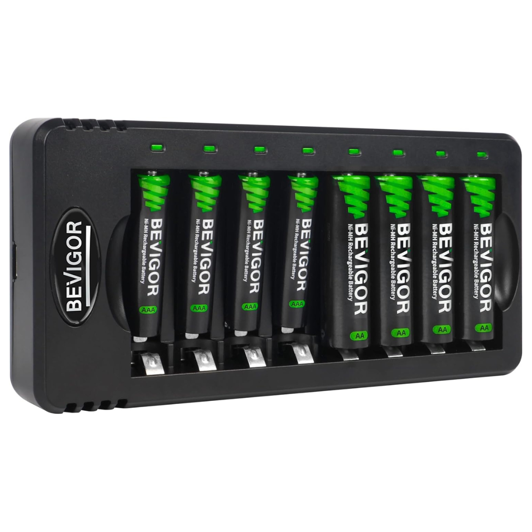 Rechargeable AA And AAA Batteries With 8 Bay Smart Charger