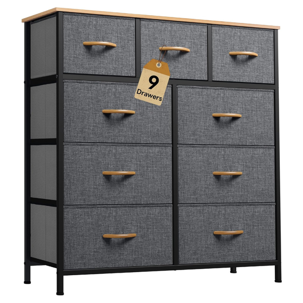 DWVO Fabric Storage Closet Dresser With 9 Drawers (Dark Grey)
