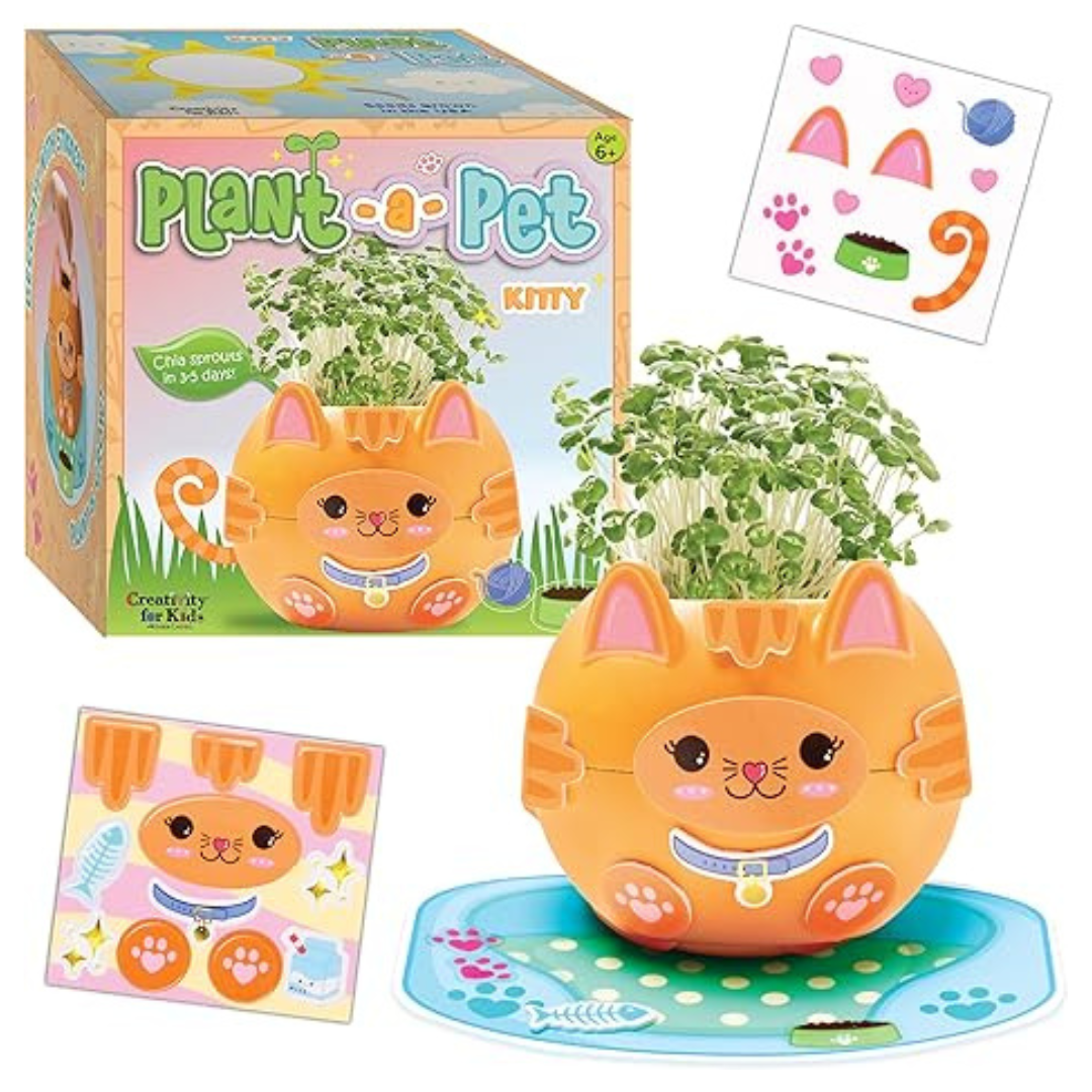 Creativity For Kids: Plant-A-Pet Kitty – Arts and Crafts Kit, Chia Seed Plant Pet (Sprouts In 3-5 Days)