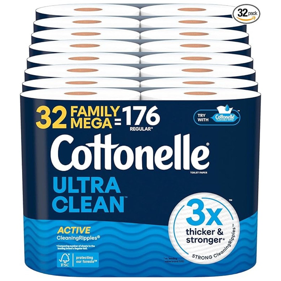 Cottonelle Ultra Clean Toilet Paper With Active CleaningRipples Texture (32 Family Mega Rolls = 176 Regular Rolls)
