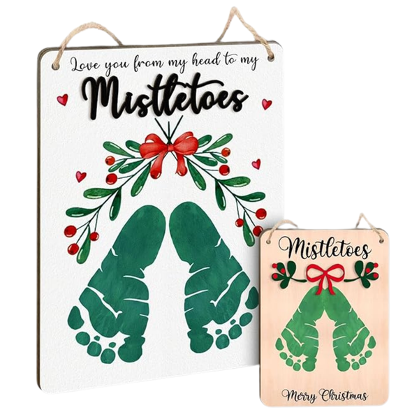 Baby's First Christmas Mistletoe DIY Footprint Hanging Sign