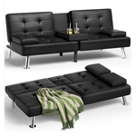 Adjustable Folding Leather Futon Sofa Bed With Armrests