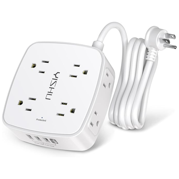 6ft Surge Protector Power Strip With 8-Outlets & 4-USB Ports