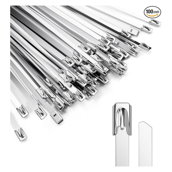 100-Piece 11.8" Heavy Duty Self-Locking Cable Metal Zip Ties
