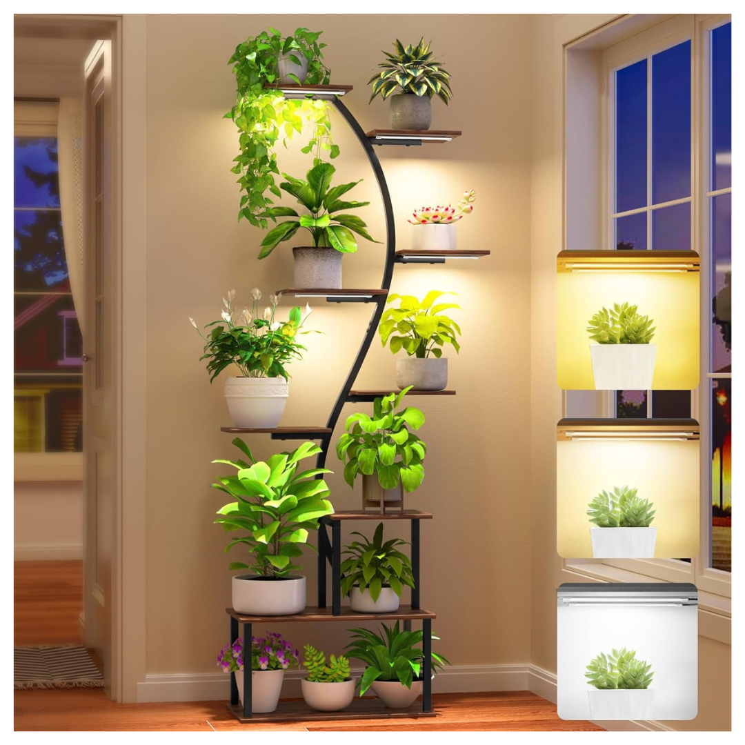 9-Tier 62" Zekoled Indoor Plant Stand With Grow Light