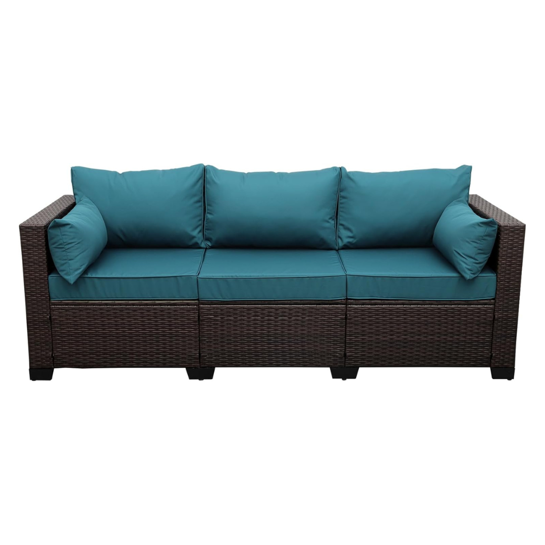 Patio Couch PE Wicker 3-Seat Outdoor Brown Rattan Sofa