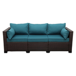 Patio Couch PE Wicker 3-Seat Outdoor Brown Rattan Sofa