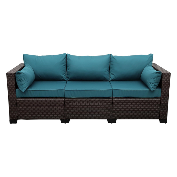 Patio Couch PE Wicker 3-Seat Outdoor Brown Rattan Sofa