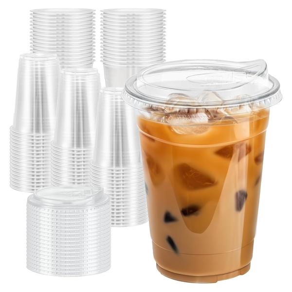 100-Pack Clawsoff 16 oz Clear Plastic Cups With Lids