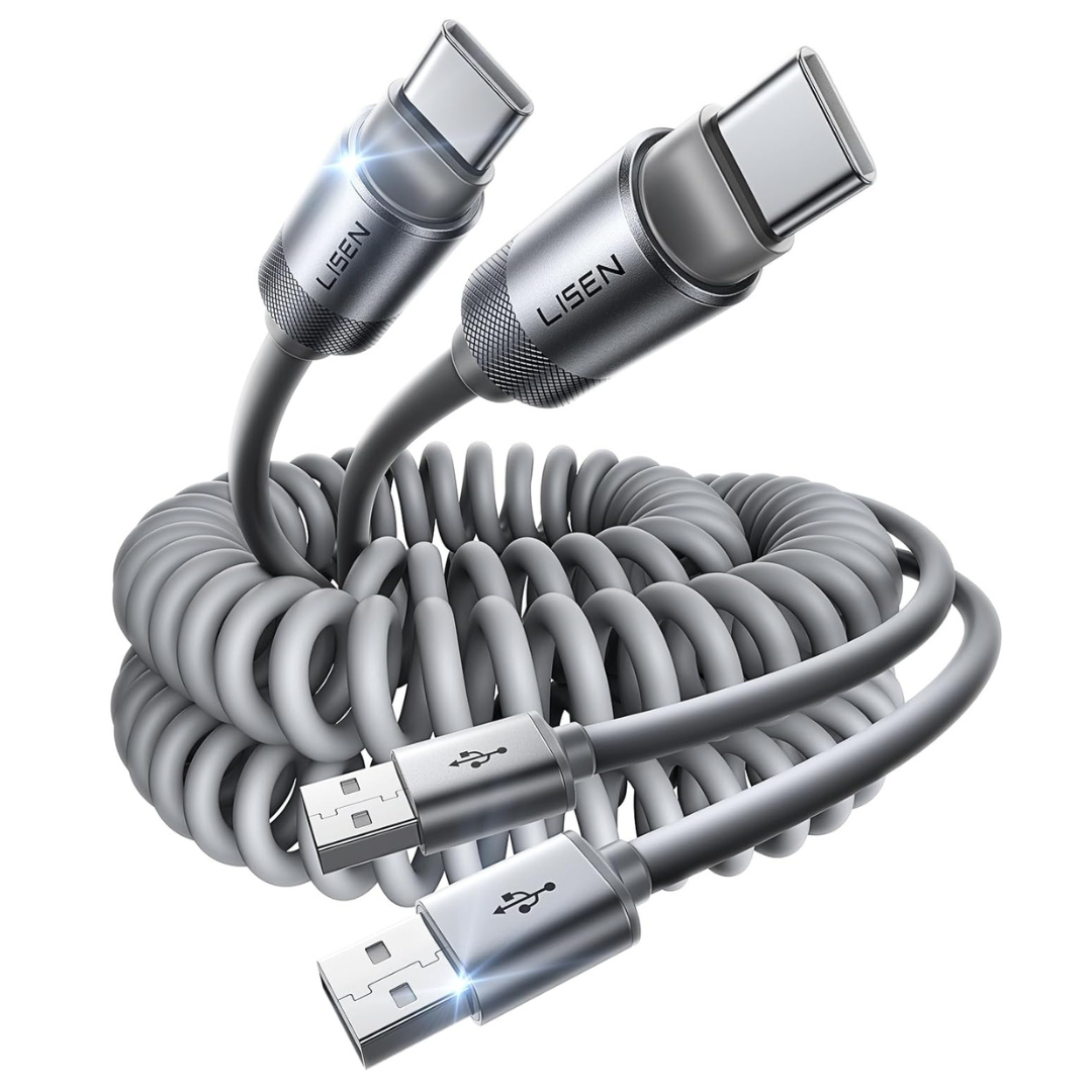 2-Pack 4ft Lisen Coiled USB C CarPlay Charging Cable