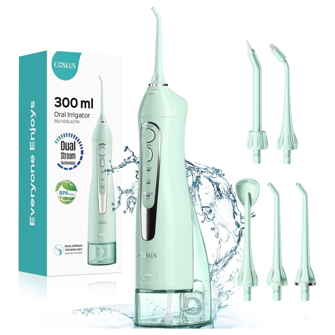 Coslus Portable Cordless Water Dental Flosser (Green)