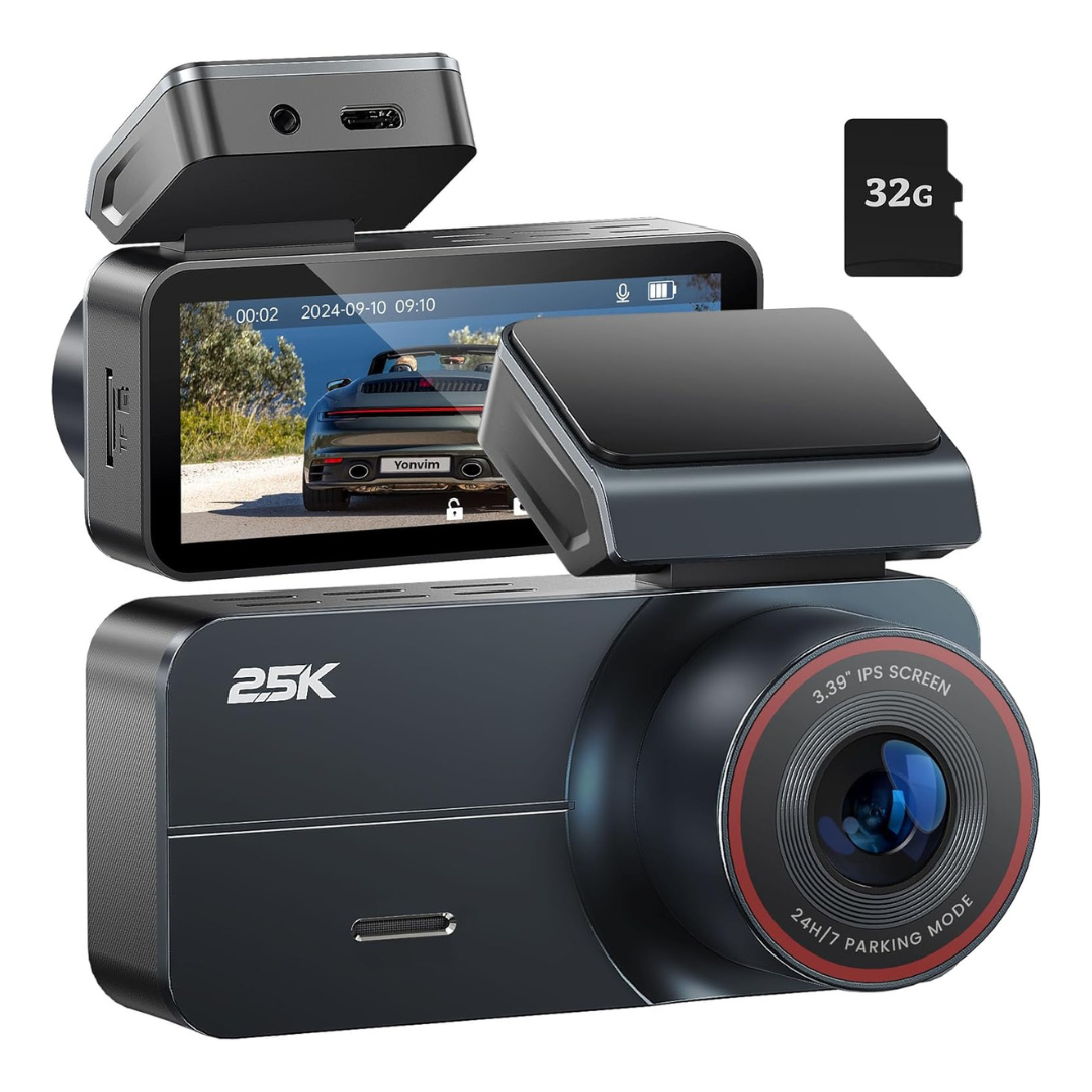 Yonvim 2.5K Front 160º Wide Angle Dashcam With 32GB Card