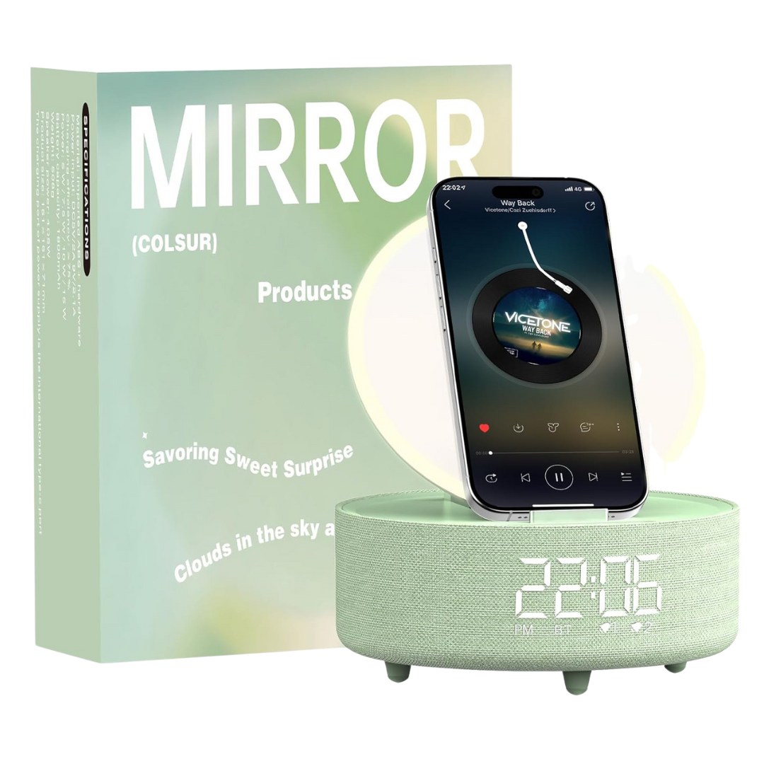 Bluetooth Speaker & Fill Light Makeup Mirror With Dual Alarm Clock