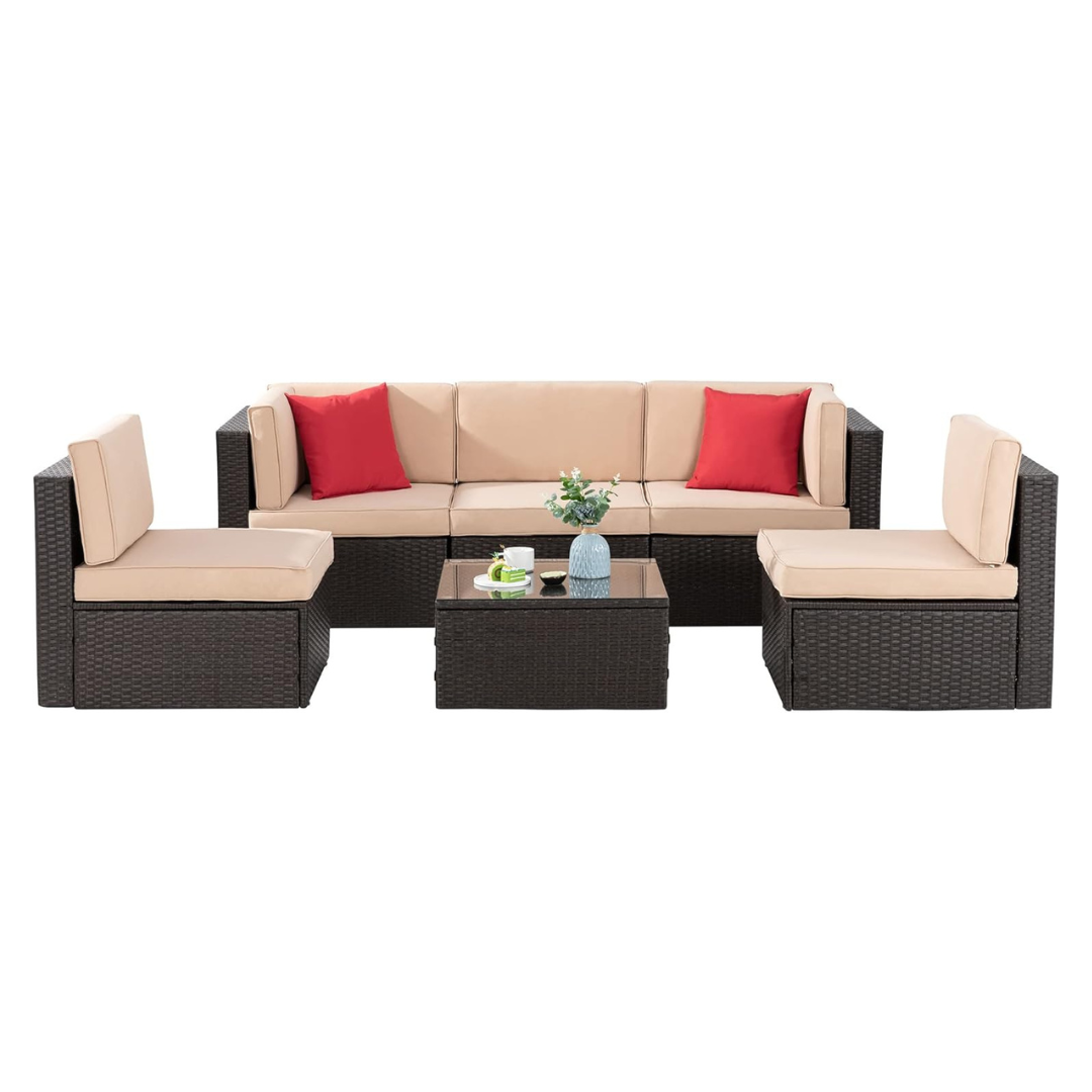 6-Piece All-Weather PE Rattan Sectional Patio Furniture Set