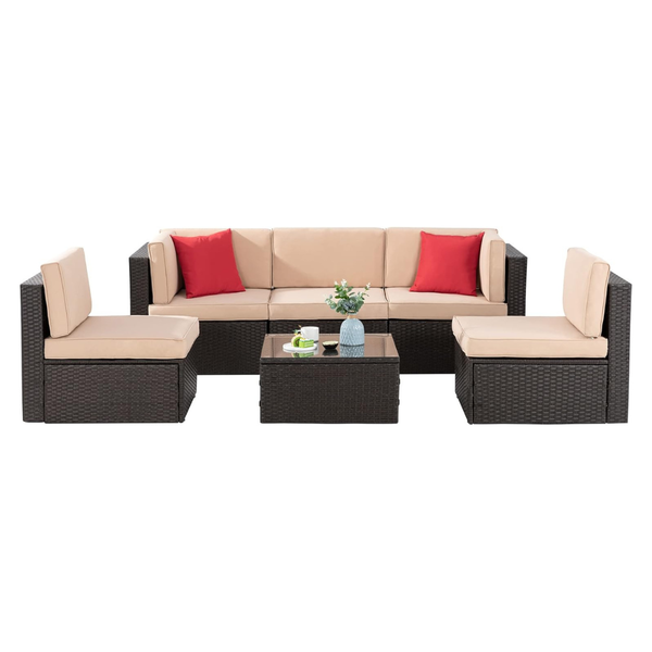6-Piece All-Weather PE Rattan Sectional Patio Furniture Set