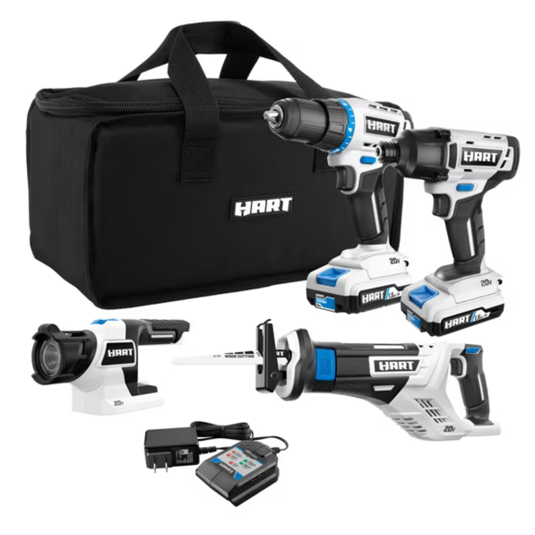 HART 20-Volt Cordless 4 Tool Combo Kit (HPCK412B)