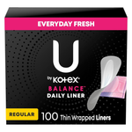 100-Ct U by Kotex Balance Daily Regular Length Liners (Light Absorbency)