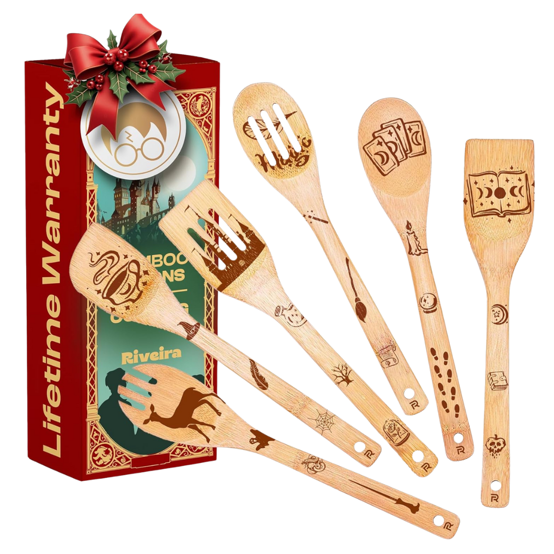 Set Of 6 Organic Wooden Spoons Cooking Utensils