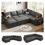 108" 7 Seat U Shaped Sectional Sleeper Sofa With Pull Out Bed