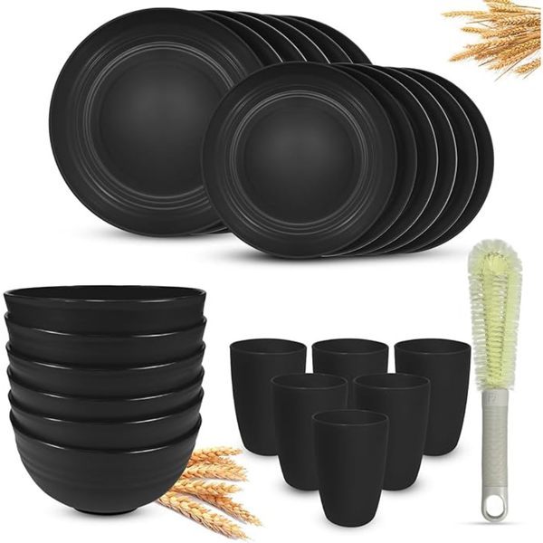 25-Pieces Kitchen Wheat Straw Dinnerware Sets