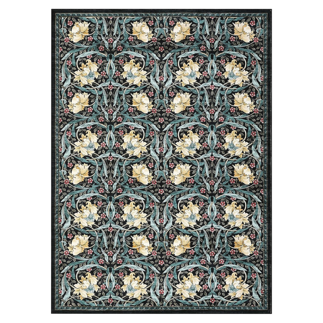 5'x7' Washable Soft Low Pile Green Floral Area Rug