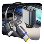 69W Lisen Dual USB-C Car Charger With 2x Retractable USB-C Cables