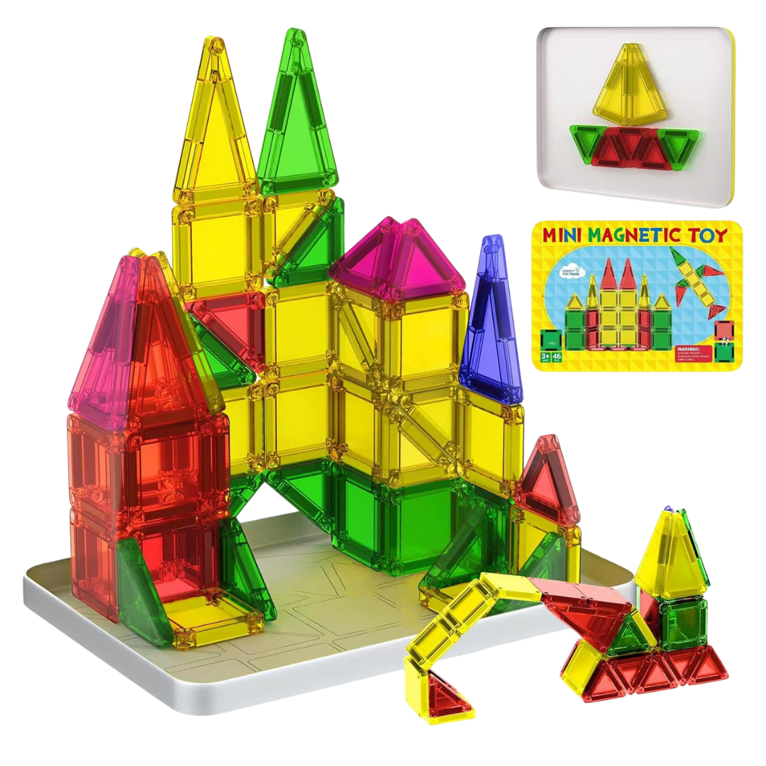 46-Pieces STEM Educational Mini Magnetic Tiles Building Set With Case